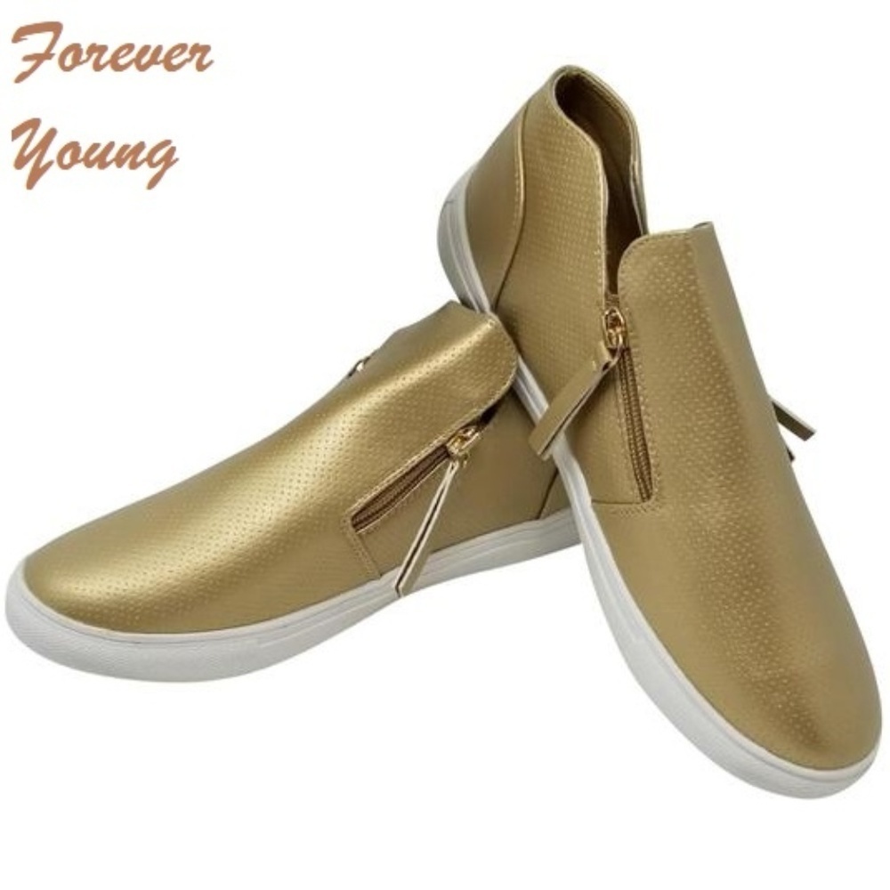 SALE! Women's Walking Shoes, Fashion Sneakers with Zipper, SN-2808, Gold